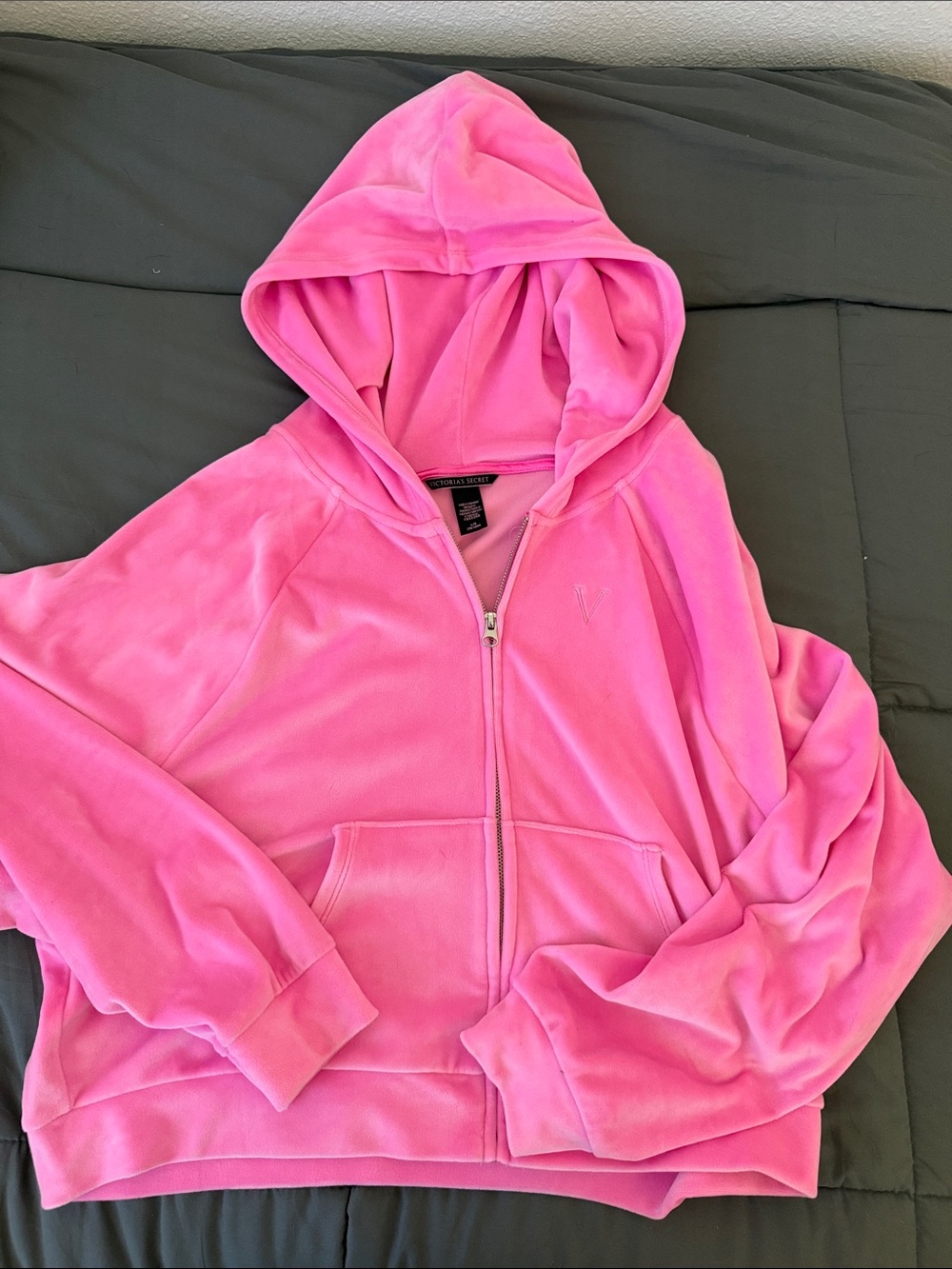 Victoria's Secret Bright Pink Velour Hooded Zip-Up Jacket